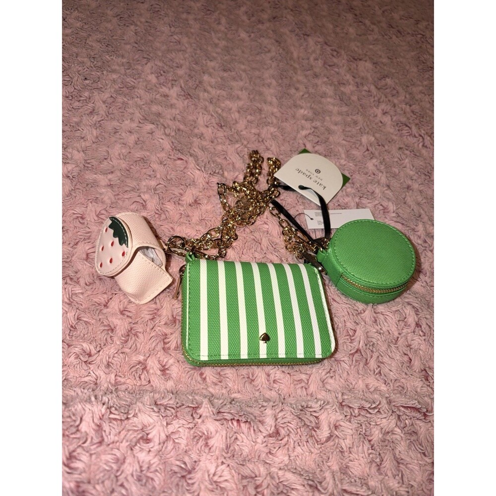 KATE SPADE x TARGET Mini Green Stripe Crossbody Bag w/Coin Purse Ear Bud Holder